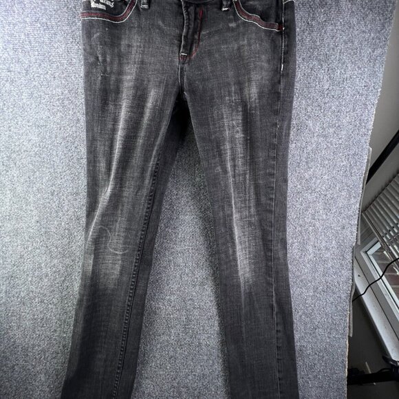 Pepe Jeans London Size 31 Gray Red Denim Pants Embroidered Urban Skinny Stretch - Picture 1 of 14